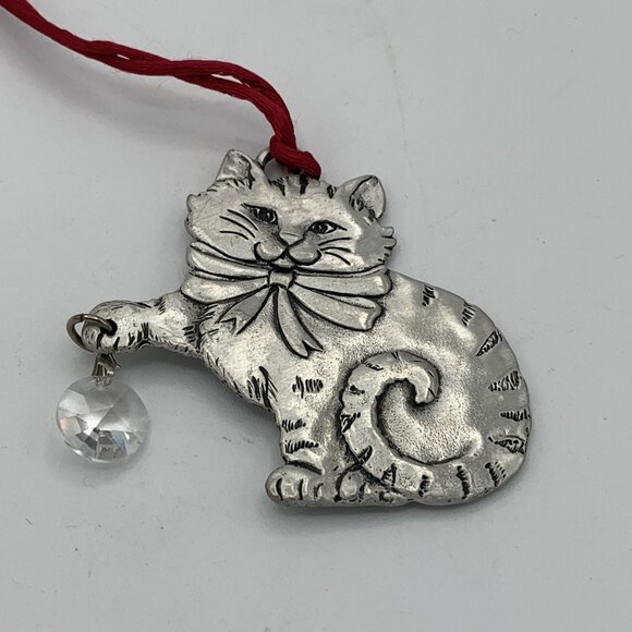 Seagull Pewter Cat Christmas Ornament with Crystal Ball - Made in Canada - Picture 1 of 3